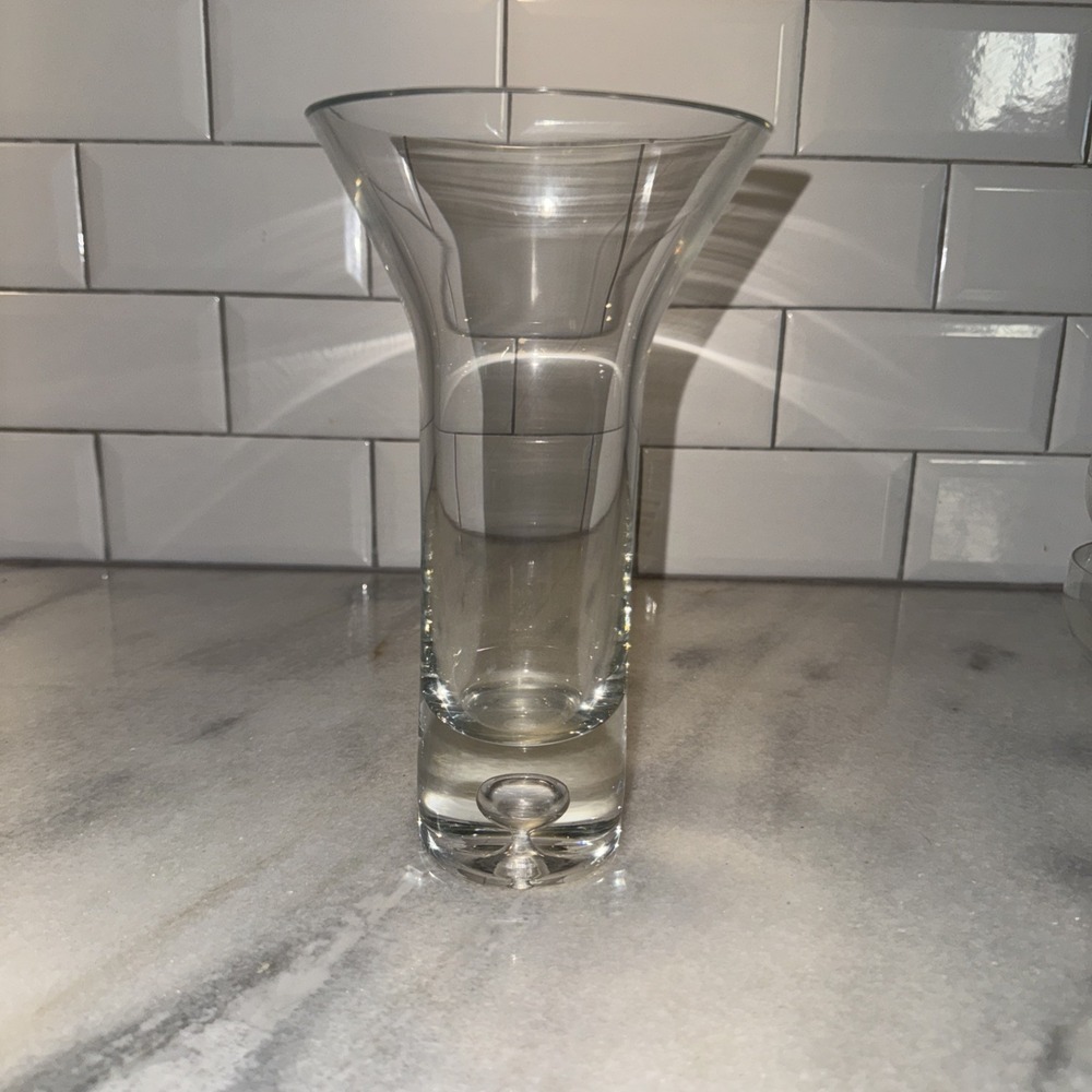 Vintage Krosno Poland Lead Crystal Bubble Base Flared‎ Vase